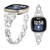 billige Fitbit klokkebånd-Reim til Smartklokke Kompatibel med Fitbit Versa 4, Sense 2, Versa 3, Sense Rustfritt stål Smartklokke Stropp Dame Glimmer Krystall Smykker armbånd Erstatning Armbånd