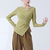 billiga Dansträning-Sportkläder Topp Ren Färg Tvinning Dam Prestanda Träning Långärmad Polyester