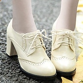 رخيصةأون أحذية أوكسفورد نسائي-حذاء نسائي بكعب أوكسفورد عتيق - حذاء رسمي برباط وكعب سميك للعمل والمكتب والملابس غير الرسمية