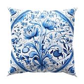 abordables style floral &amp; végétal-Taie d&#039;oreiller double face à fleurs sarcelle, taie d&#039;oreiller carrée décorative douce, pour chambre à coucher, salon, canapé, chaise, 1 pièce