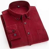 cheap Flannel Shirts-Men&#039;s Shirt Corduroy Shirt Shirt Jacket Overshirt Plain Outdoor Daily Wear Light Blue Yellow Red Navy Blue Long Sleeve Lapel Spring &amp;  Fall Clothing Apparel Front Pocket