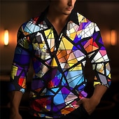 Men's Graphic Polo Shirts Golf Shirt Long Sleeve Polo Shirts Collared Shirts Casual Vacation Wear Rave Wear Party Outfits 3D Print Buttons Fall & Winter Dark Pink Blue4