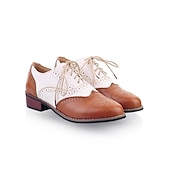 ieftine Oxfords de Damă-pantofi oxford clasici brogue de damă – pantofi maro din piele artificială cu vârful aripii cu șireturi pentru ținute casual și formale de inspirație vintage