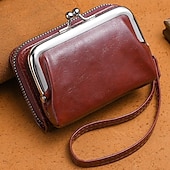 cheap Card Holders &amp; Cases-2023 Women New Retro Genuine Leather Rivet Short Wallet Zipper Coin Card Holder Female Coin Clutch Wallets Purse Money Bag