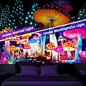 cheap Blacklight Tapestries-Mushroom Fantasy Blacklight Tapestry Glow in the Dark Glow Party UV Reactive Trippy Misty Nature Landscape Hanging Tapestry Wall Art Mural for Living Room Bedroom