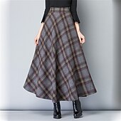 voordelige Rokken-Dames A-lijn Geruite rok Elegant Retro vintage Maxi Hoge taille Rokken Kleurenblok Geruit geruit Zak Lang Dagelijks Afspraakje blauw Grijs Lente &amp; Herfst Polyester Twilled satijn