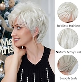 economico Parrucche di capelli veri senza cuffia-Miscela di capelli umani Parrucca Corto Riccio Kinky liscia Taglio corto spettinato Parte laterale Taglio scalato Taglio asimmetrico Argento Cosplay Bigodino e piastra per capelli Attaccatura dei