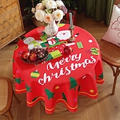 baratos Decoração de Natal-Toalha de mesa redonda à prova d&#039;água e resistente a óleo, cobertura de mesa com decoração de inverno para jantar patry