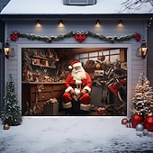 cheap Garage &amp; Door Banners-Christmas Door Decorations Outdoor Garage Door Cover Santa Xmas Door Banner Santa Claus Snowman Large Door Mural Backdrop Decoration forHoliday Home Wall Decorations