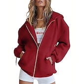 baratos jaqueta com capuz-Moletom Moletom com zíper Pullover Tecido Bolso frontal Para Mulheres Adulto Não Imprimindo Rua Casual / Diário