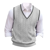 cheap Men&#039;s Pullover Sweater-Men&#039;s Sweater Vest Pullover Sweater Jumper Dress Sweater Knit Sweater Ribbed Cable Knit Regular Knitted Plain V Neck Keep Warm Modern Contemporary Daily Wear Going out Clothing Apparel Fall Winter
