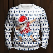 preiswerte Hässliche Pullover-hässlicher Weihnachtspullover Herrenpullover mit Weihnachtsmann-Print Strickpullover Strickmode Silvesterpullover Outdoor Alltag Urlaub Langarm Rundhalsausschnitt Seeblau Weinblau Herbst Winter S M L