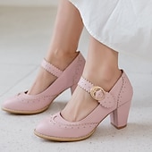 preiswerte Block Heels-Weiße Mary-Jane-Pumps im Vintage-Stil für Damen – Retro-Brogue-Pumps mit gewelltem Riemen und Blockabsatz, elegante Abendschuhe für Hochzeiten und besondere Anlässe