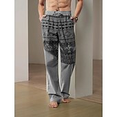 お買い得  家-男性用 カラーブロック 牛 グラフィック リネンパンツ ズボン バギーパンツ ミディアムウエスト ストリートファッション ハワイアン デザイナー カジュアル 日常 祝日 ドローストリング 弾性ウエスト 3Dプリント 秋 春夏 3Dプリント ブルー グリーン カーキ色