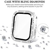 baratos Capa Smartwatch-2 por Pacote Estojo de relógio com protetor de tela Compatível com Apple Watch Series 8 7 41mm 45mm / Series 6 5 4 SE 40mm 44mm / Series 3 2 1 38mm 42mm Resistente a riscos Bling Diamond Limpar HD