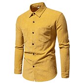 economico camicia da uomo con bottoni-Per uomo Camicia Maglietta informale Camicia di velluto a coste Nero Giallo Rosa Viola Marrone Manica lunga Liscio Bavero Strada Da mare Di base Abbigliamento Di tendenza Comodo