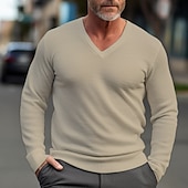 cheap Men&#039;s Pullover Sweater-Men&#039;s Pullover Sweater Jumper Knit Sweater Ribbed Knit Regular Knitted Basic Plain V Neck Keep Warm Modern Contemporary Daily Wear Going out Clothing Apparel Fall Winter Black Dark Navy S M L