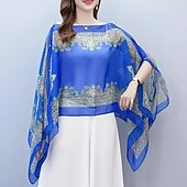 お買い得  結婚式のゲストラップ-レディースラップ ケープ ヴィンテージ ボヘミアン ノースリーブ シフォン ウェデイングラップ と ジャカード織 用途 パーティー 夏