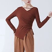 billiga Dansträning-Sportkläder Topp Ren Färg Tvinning Dam Prestanda Träning Långärmad Polyester