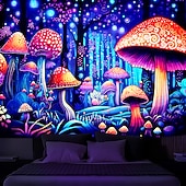 お買い得  ブラックライトタペストリー-ブラックライトタペストリー uv 反応性グローインザダークキノコトリッピー霧自然風景壁掛けタペストリー壁アート壁画用リビングルーム寝室