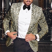 cheap Blazer&amp;Jacket-Men&#039;s Sequins Blazer Fashion Disco Blazer Jacket Blazer Plus Size Regular Tailored Fit Single Breasted One-button Silver Gold