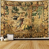 Недорогие Средневековый гобелен-Средневековое гобеленовое искусство Гобелен Средневековья Средневековый винтаж Милле Флер Настенное искусство Большой Мурал Декор Фотографический фон Плед Занавеска Дом Спальня Гостиная Декорация