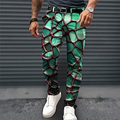 billiga Smal-3D Print Affär Ledigt Herr 3D-utskrift Kostymbyxor Byxor Utomhus Dagliga kläder Streetwear Polyester Blå Orange Grön S M L Medium Midja Elasticitet Byxor
