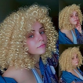 billige Parykker av topp kvalitet-myk og stilig 14 tommers blond afro krøllet parykk for kvinner - perfekt for 70-tallet og kinky krøllete hår - syntetisk fibermateriale for langvarig bruk