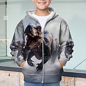 billiga Pojkens 3D-djur-Pojkar 3D Dinosaurie Huvtröja Kappa Ytterkläder Långärmad 3D-tryck Höst Vinter Mode Streetwear Häftig Polyester Barn 3-12 år Utomhus Ledigt Dagligen Normal