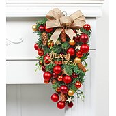abordables Couronnes, Guirlandes &amp; Décorations-couronne de Noël en rotin pour porte d&#039;entrée, décoration murale, boule, pendentif d&#039;arbre à l&#039;envers, décoration créative, mise en page de scène de fenêtre, arc, porte suspendue
