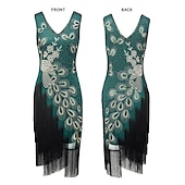 baratos Conjuntos-Retro Vintage Loucos anos 20 Anos 20 Vestido melindroso Roupa Conjunto de acessórios O Grande Gatsby Convidado do casamento Paetês Franjas Lantejoula Franjas Decote V Mulheres Dia Das Bruxas Carnaval