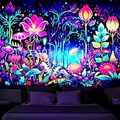 cheap Blacklight Tapestries-Blacklight Tapestry UV Reactive Glow in the Dark Flower Trippy Misty Nature Landscape Hanging Tapestry Wall Art Mural for Living Room Bedroom