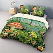 preiswerte Bettbezug-Sets-Bettbezug-Set mit Pilzwald-Fuchs, Quilt-Kunstmuster, Bettbezug-Set, Bettdeckenbezug-Set, Baumwoll-Bettwäsche-Set, weiches 2/3-teiliges Luxus-Baumwoll-Bettwäsche-Set, Heimdekoration, Geschenk,