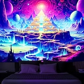 preiswerte Blacklight -Wandteppiche-Schwarzlicht-Wandteppich, UV-reaktiv, leuchtet im Dunkeln, Glow Party, Neon, trippige, neblige Pyramide, Ägypten, Wandteppich, Wandbild für Wohnzimmer, Schlafzimmer