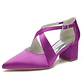 cheap Semi-Formal-Elegant Women&#039;s White Satin Pointed Toe Block Heels – Crisscross Strap Design for Weddings, Formal Parties, and Special Occasions