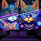 levne Tapiserie Blacklight-blacklight tapiserie UV reaktivní záře ve tmě dvě kočky mlhavá příroda krajina závěsná tapiserie nástěnná malba pro obývací pokoj ložnice