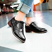 ieftine Oxfords de Damă-pantofi oxford clasici brogue de damă – pantofi maro din piele artificială cu vârful aripii cu șireturi pentru ținute casual și formale de inspirație vintage