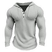cheap Waffle Knit Tee-Men&#039;s Waffle Shirt T Shirt Tee Top Long Sleeve Shirt Long Sleeve Hooded Spring &amp;  Fall Plain Fashion Designer Basic Vacation Street Going out White khaki Army Green Top Tee for Men