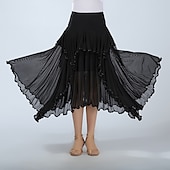 お買い得  社交ダンス衣装-ボールルームダンス スカート ラッフル スプライシング 女性用 性能 訓練 ハイウエスト ポリエステル