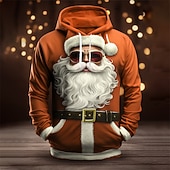 abordables Traje de Papá Noel-Sudadera con capucha de Papá Noel para hombre, diseño navideño en 3D, con estampado gráfico de Papá Noel, moda 3D, para deportes al aire libre, vacaciones, sudadera con capucha de manga larga, color