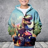 billiga Pojkens 3D-djur-Pojkar 3D Dinosaurie Huvtröja Kappa Ytterkläder Långärmad 3D-tryck Höst Vinter Mode Streetwear Häftig Polyester Barn 3-12 år Utomhus Ledigt Dagligen Normal
