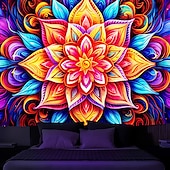 abordables Tapices de luz negra-Tapiz de meditación bohemia con luz negra, reactivo a los rayos UV, que brilla en la oscuridad, tapiz colgante psicodélico, arte mural para pared para sala de estar y dormitorio