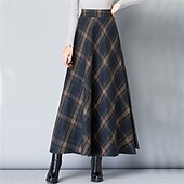 voordelige Rokken-Dames A-lijn Geruite rok Elegant Retro vintage Maxi Hoge taille Rokken Kleurenblok Geruit geruit Zak Lang Dagelijks Afspraakje blauw Grijs Lente &amp; Herfst Polyester Twilled satijn