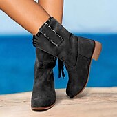 cheap Cowboy &amp; Western Boots-Women&#039;s Beige Suede Western Boots with Fringe and Studded Details – Casual Cowgirl Style for Outdoor and Festival Wear