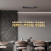 voordelige Unieke kroonluchters-Kristallen kroonluchter luxe 120 cm liner ontwerp kroonluchter mooi grijs sprankelend kristal blad moderne kroonluchter voor keukeneiland woonkamer eetkamer slaapkamer verlichting 110-240v