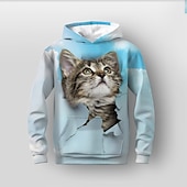 levne 3D zvířata dívky-Dívčí 3D Kočka Kapuce Pullover Dlouhý rukáv 3D tisk Podzim Zima Aktivní Módní Roztomilý Děti 3-12 let Venkovní Ležérní Denní Běžný