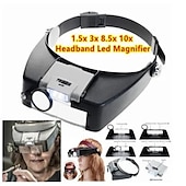 abordables Herramientas de Mano-Lupa de diadema con luz LED, lámpara de cabeza, lupa de joyero con luces LED de 1,5x/3x/8,5x/10x