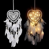 ieftine Lumini decorative-captatoare de vise in forma de inima cu lumini LED lumini cu pene tesute manual decor romantic de perete pentru ziua indragostitilor cadouri de Craciun pentru baieti fete decor pentru dormitor pentru