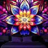 abordables Tapices de luz negra-Tapiz de meditación bohemia con luz negra, reactivo a los rayos UV, que brilla en la oscuridad, tapiz colgante psicodélico, arte mural para pared para sala de estar y dormitorio