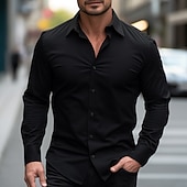economico camicia da uomo con bottoni-Per uomo Camicia Camicia con bottoni Maglietta informale Nero Manica lunga Liscio Bavero Strada Da mare Di base Abbigliamento Di tendenza Comodo